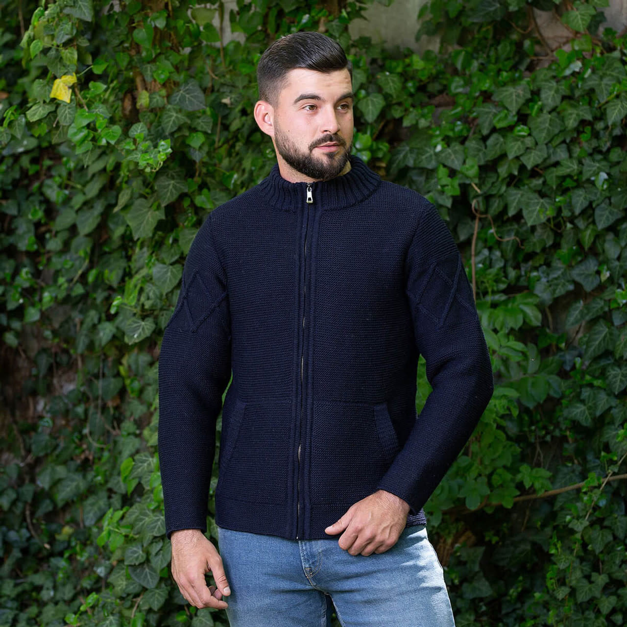 SWEATERS SAOL GENTS FULL-ZIP CABLE KNIT CARDIGAN - Navy