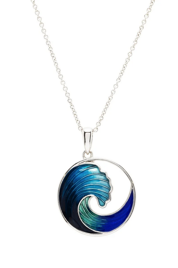 PENDANTS & NECKLACES OCEAN STERLING & ENAMEL BLUE WAVE PENDANT