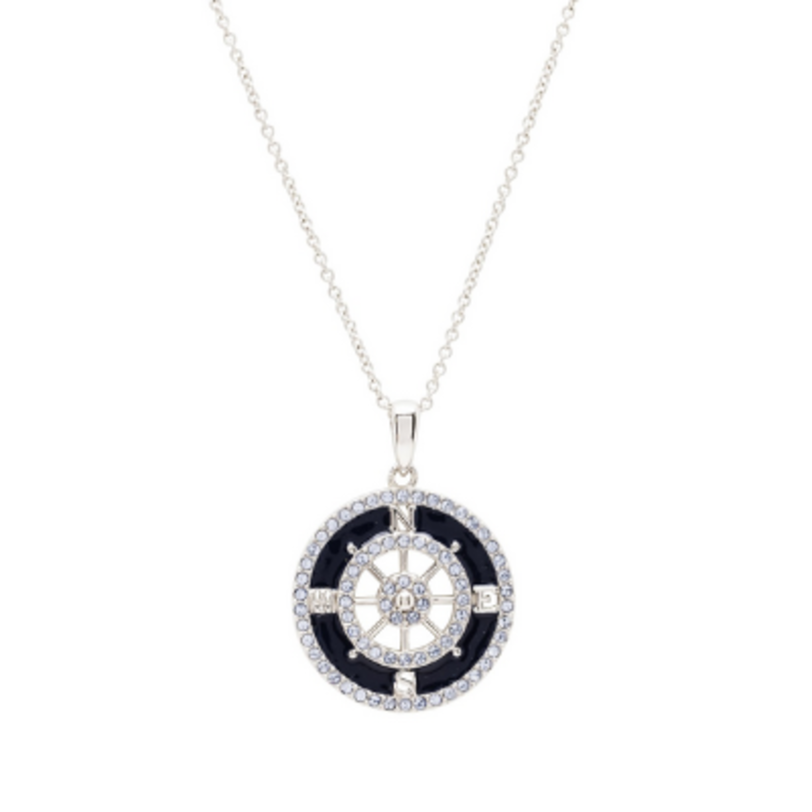 PENDANTS & NECKLACES CLEARANCE: OCEAN STERLING & ENAMEL COMPASS PENDANT w STONES :FINAL SALE