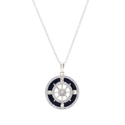 PENDANTS & NECKLACES OCEAN STERLING & ENAMEL COMPASS PENDANT w STONES