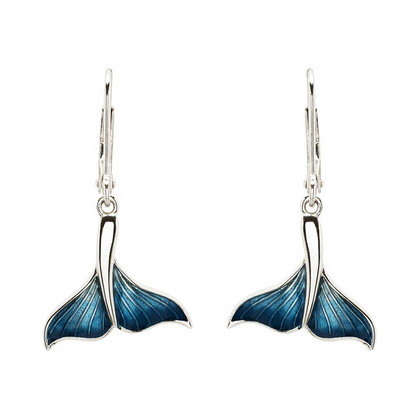 EARRINGS OCEAN STERLING & ENAMEL WHALE TAIL DROP EARRINGS