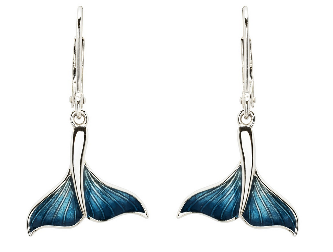 EARRINGS OCEAN STERLING & ENAMEL WHALE TAIL DROP EARRINGS