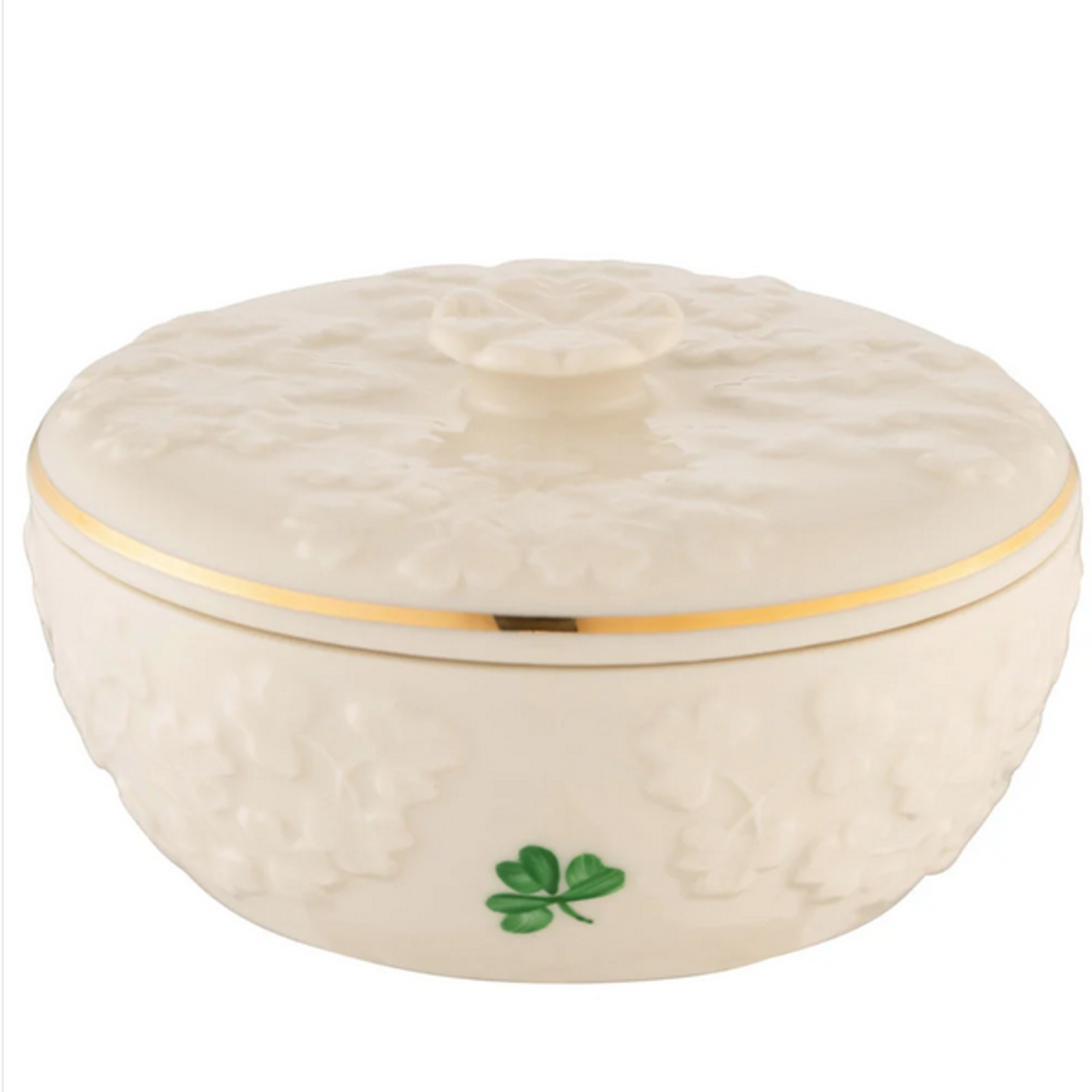 GIFTWARE BELLEEK FIELDS of SHAMROCKS TRINKET BOX