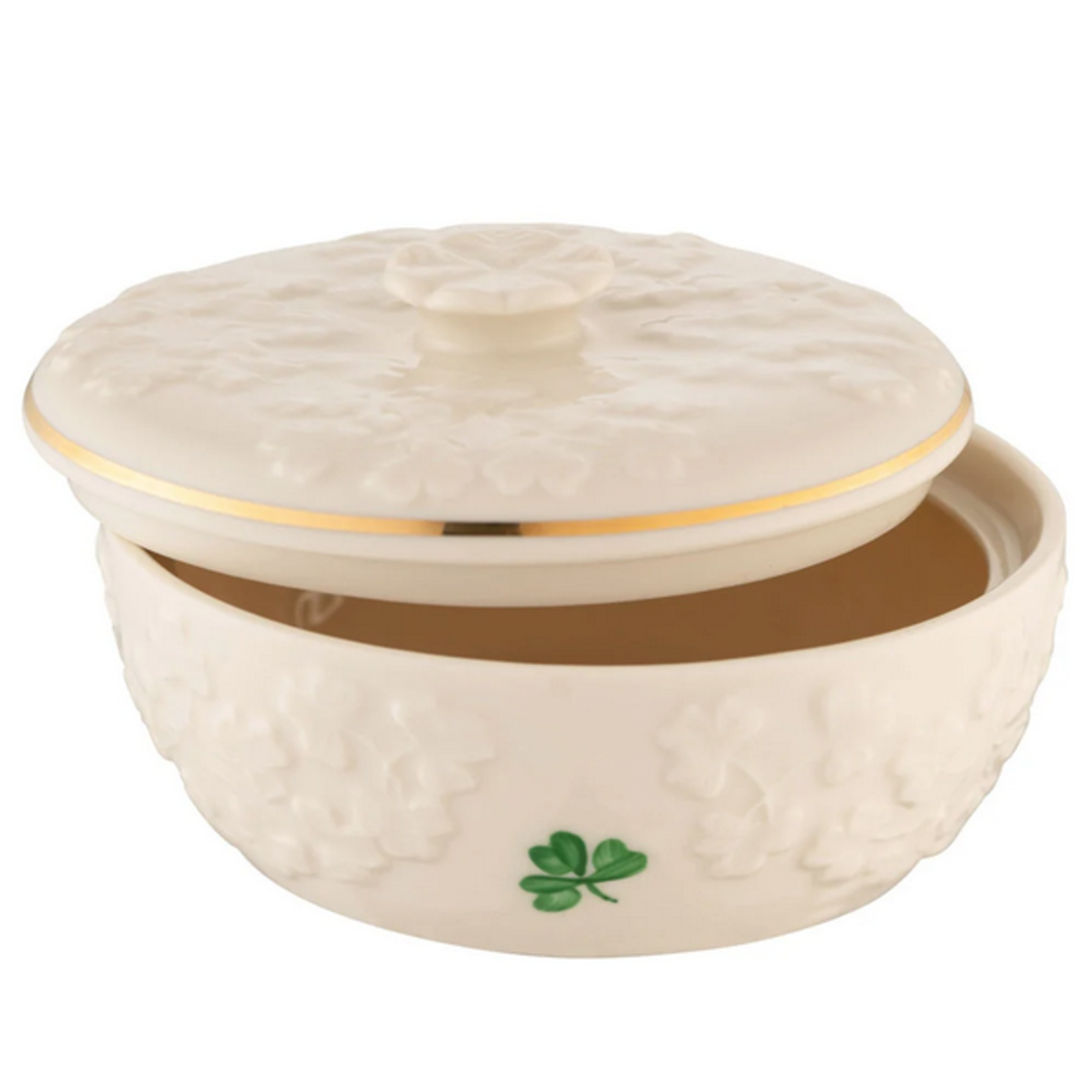 GIFTWARE BELLEEK FIELDS of SHAMROCKS TRINKET BOX