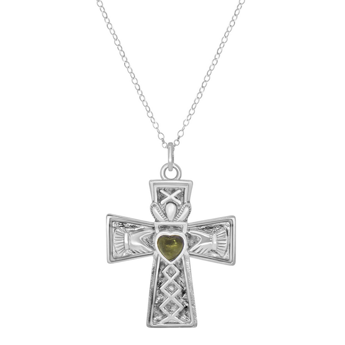 PENDANTS & NECKLACES CONNEMARA MARBLE STERLING CLADDAGH CROSS PENDANT