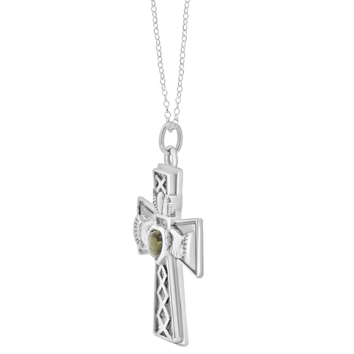 PENDANTS & NECKLACES CONNEMARA MARBLE STERLING CLADDAGH CROSS PENDANT