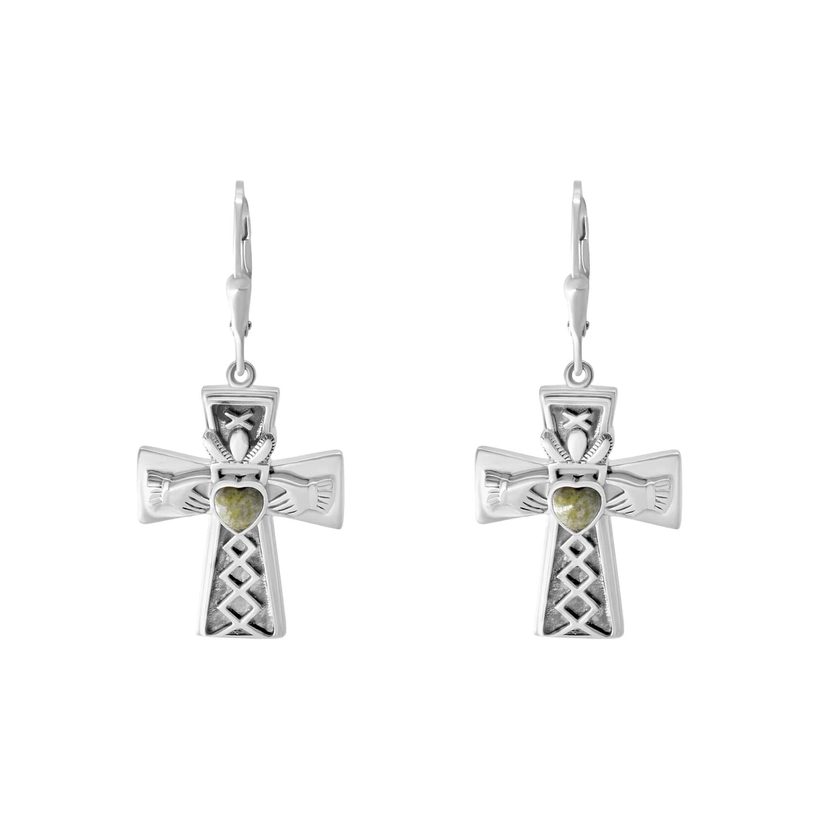EARRINGS CONNEMARA MARBLE STERLING CLADDAGH CROSS EARRINGS