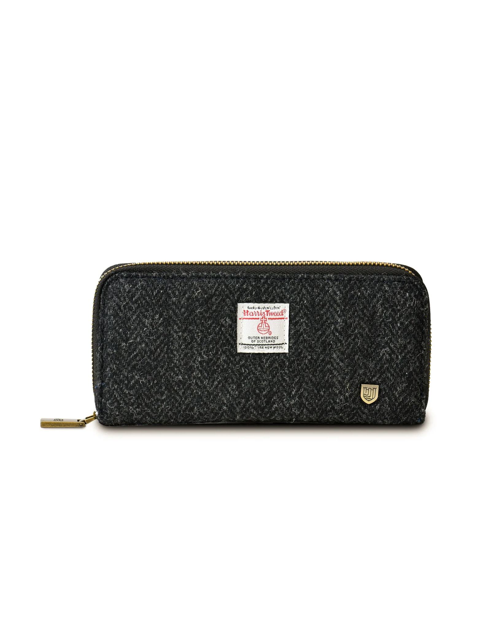 ACCESSORIES ISLANDER ZIP PURSE WALLET w HARRIS TWEED Black Herringbone