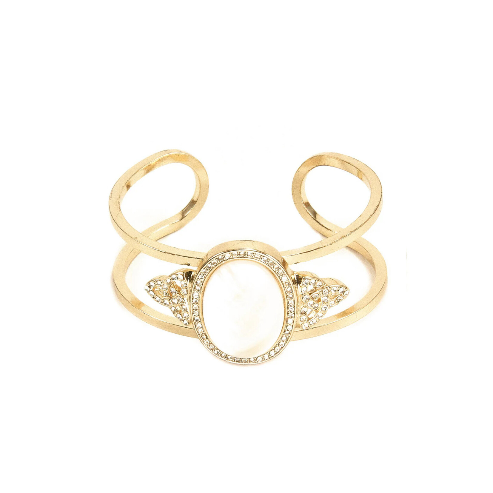 BRACELETS & BANGLES TRINITY KNOT GOLD TONE CUFF BRACELET- MOTHER of PEARL