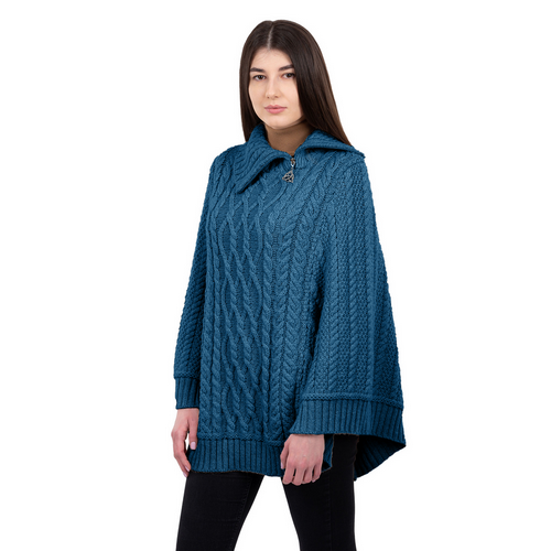 CAPES & RUANAS SAOL COWL NECK ZIPPER PONCHO - Teal