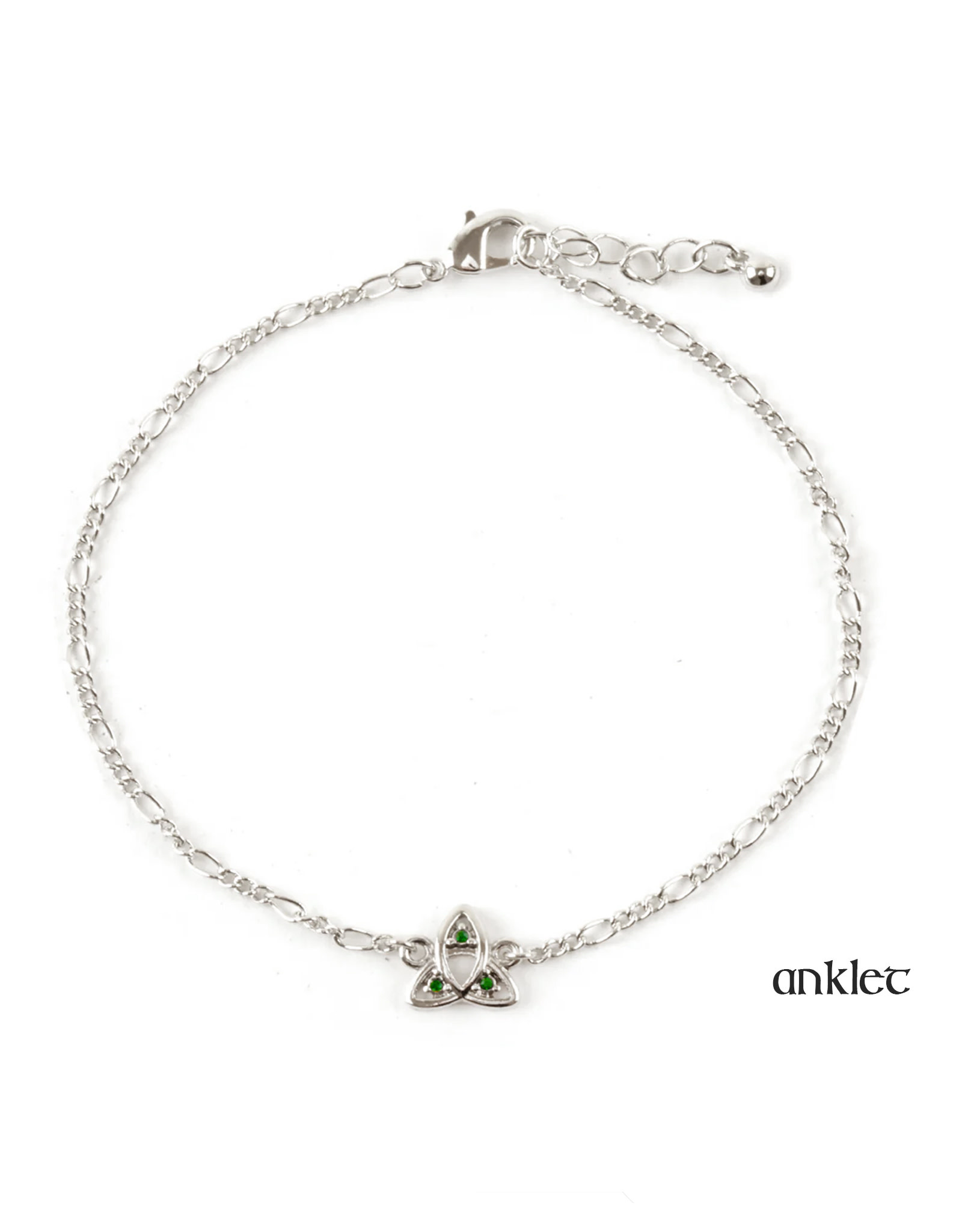 ANKLETS TRINITY KNOT ANKLET w. GREEN STONES