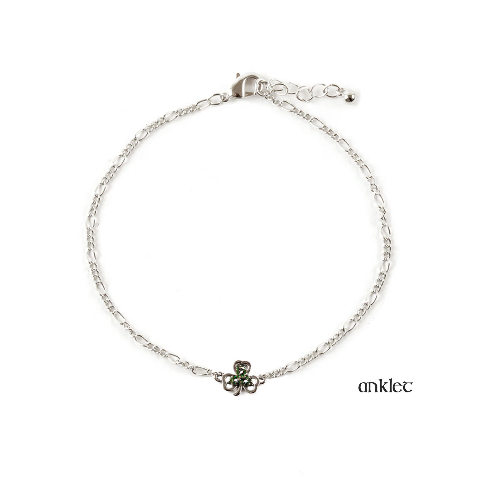 ANKLETS SHAMROCK ANKLET w. GREEN STONES