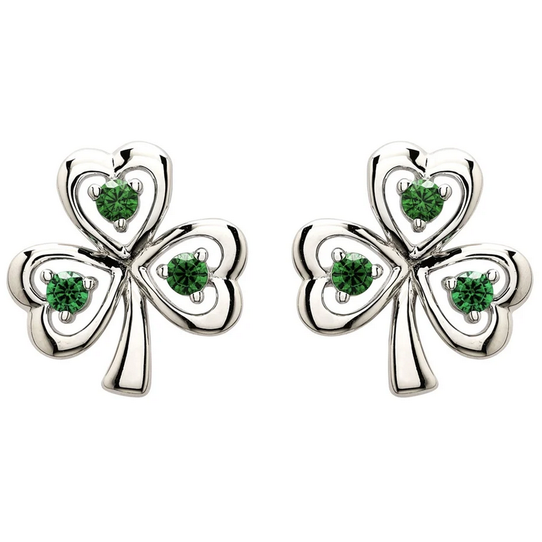 EARRINGS SHANORE STERLING CZ EM SHAMROCK STUD EARRINGS