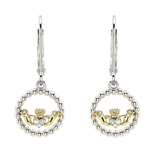EARRINGS CLEARANCE: SHANORE STERLING/GP CLADDAGH DROP EARRINGS w CZ : FINAL SALE