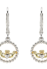 EARRINGS SHANORE STERLING/GP CLADDAGH DROP EARRINGS w CZ