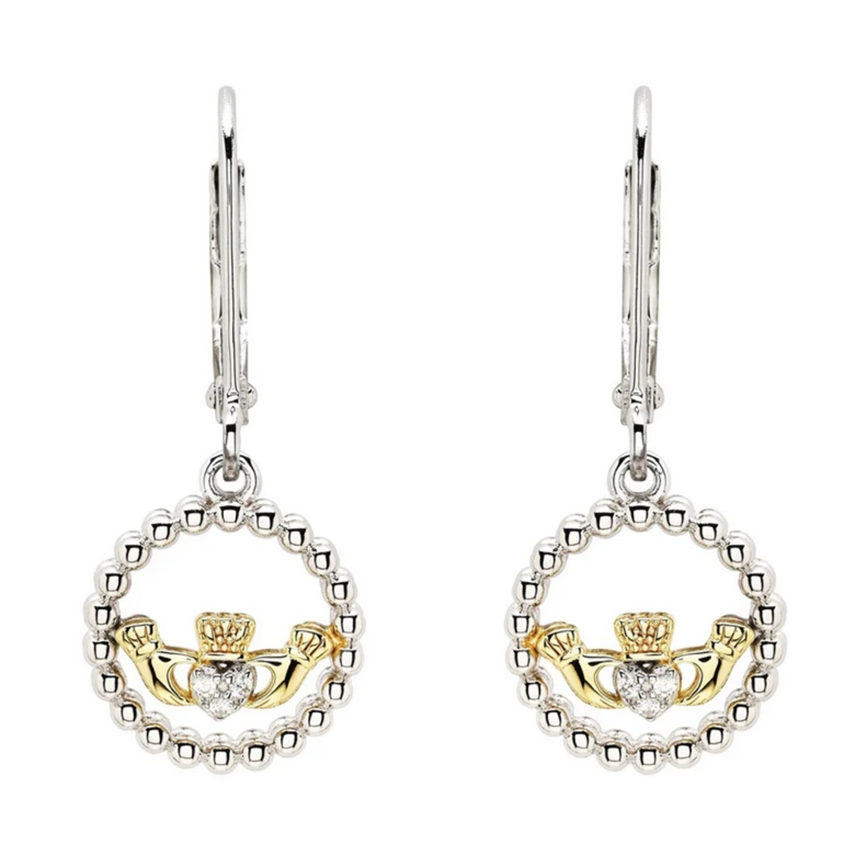 EARRINGS SHANORE STERLING/GP CLADDAGH DROP EARRINGS w CZ