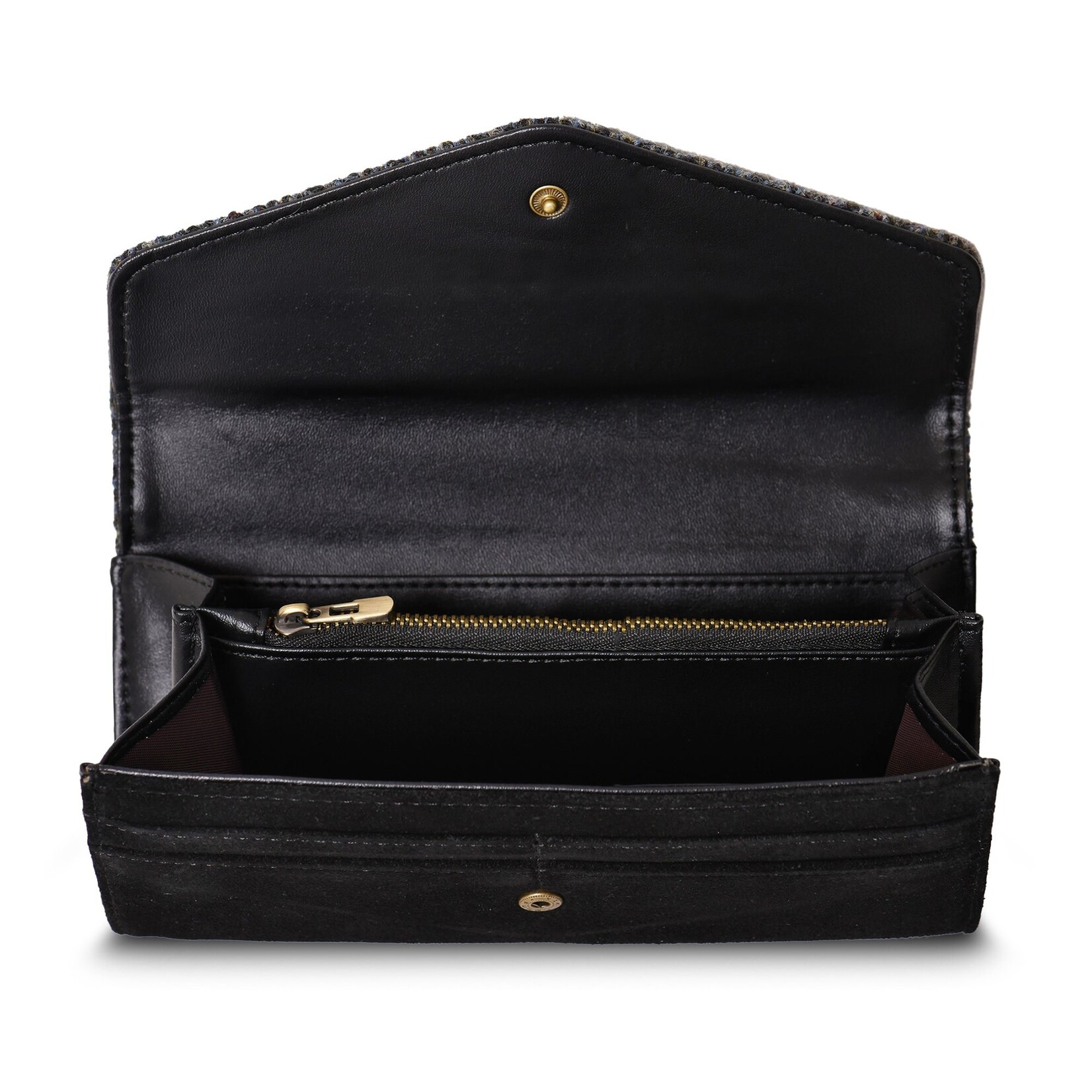 ACCESSORIES ISLANDER LRG CLASP PURSE WALLET w HARRIS TWEED Black Herringbone