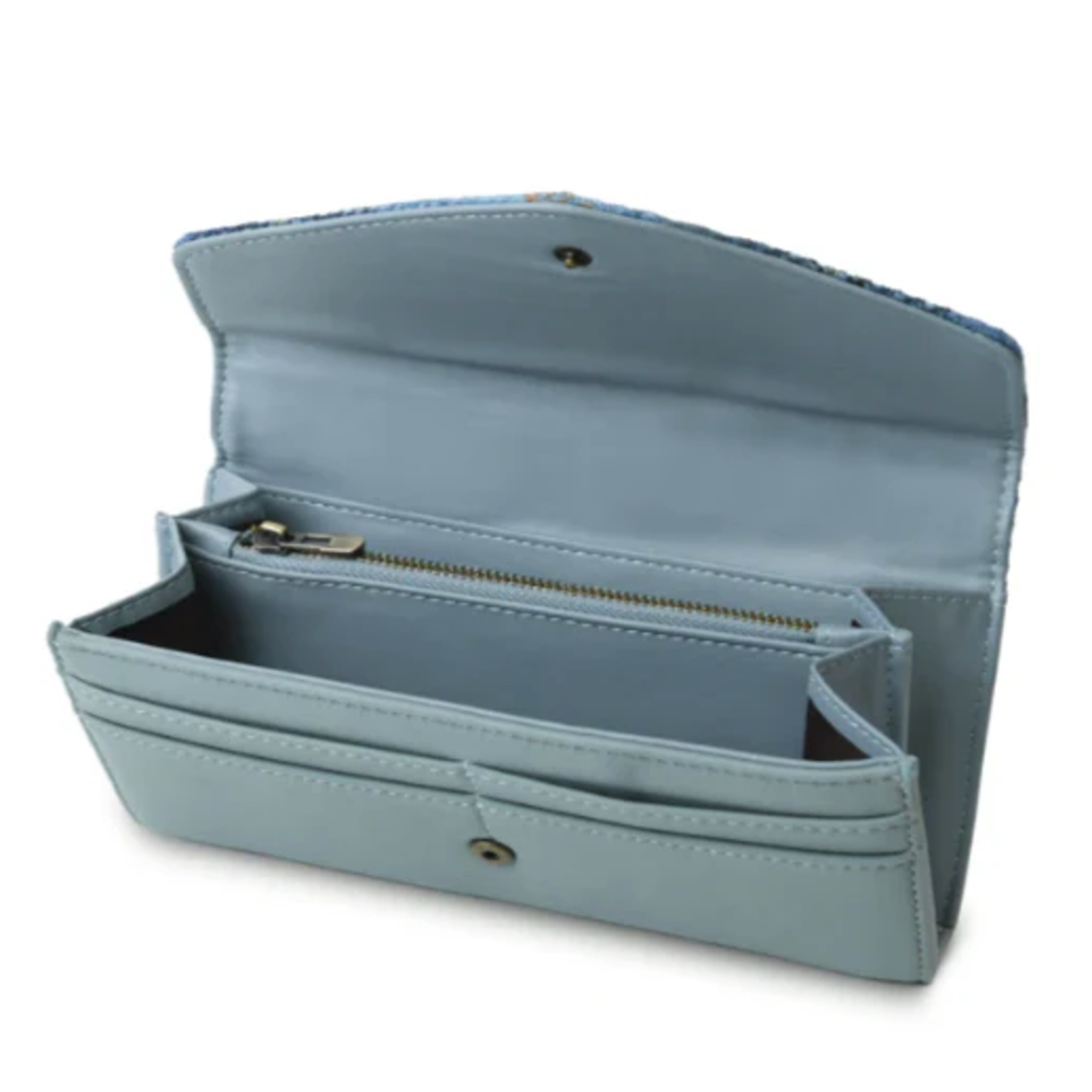 ACCESSORIES ISLANDER LRG CLASP PURSE WALLET w HARRIS TWEED Blue Tartan