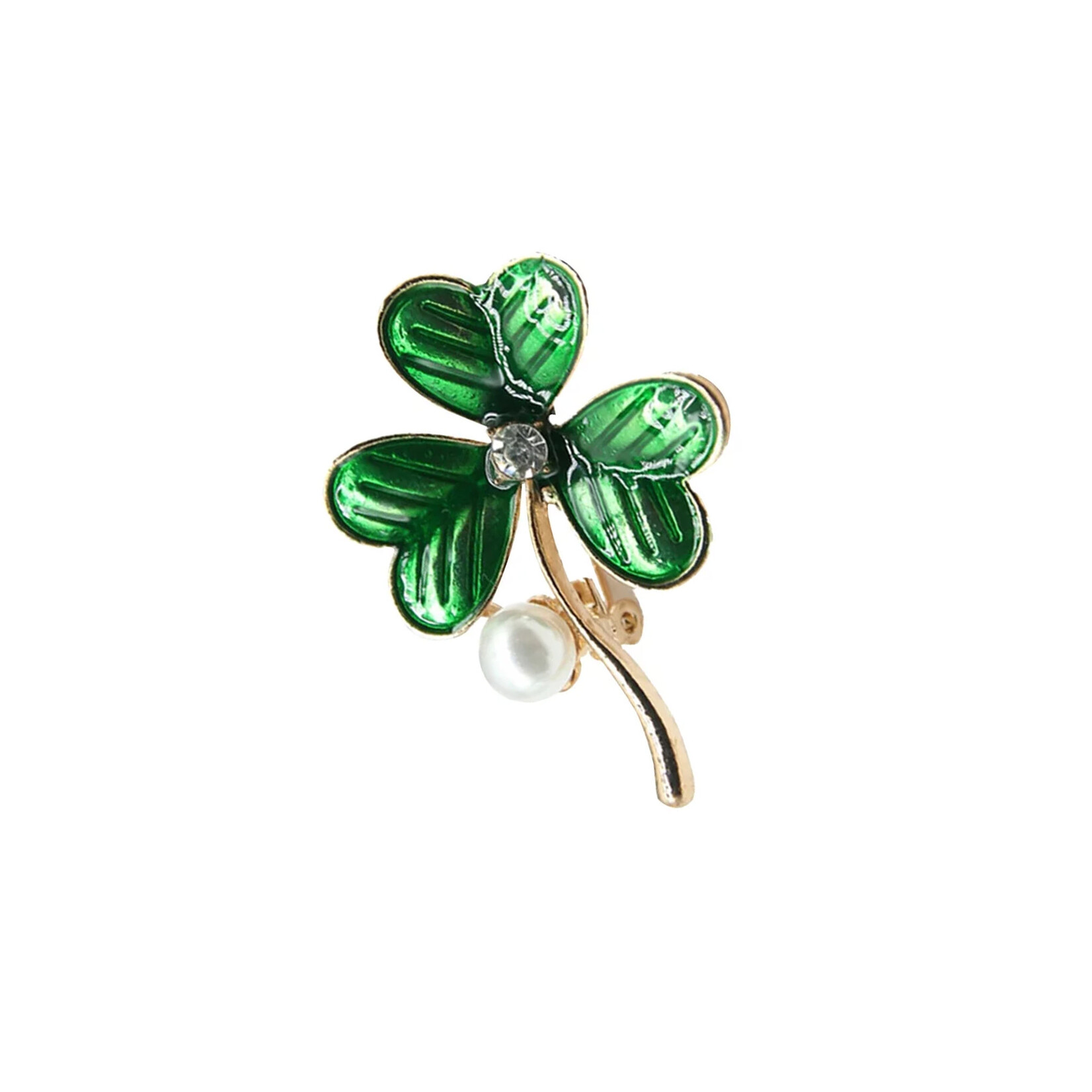 PINS & BROACHES ENAMEL SHAMROCK PEARL BROOCH