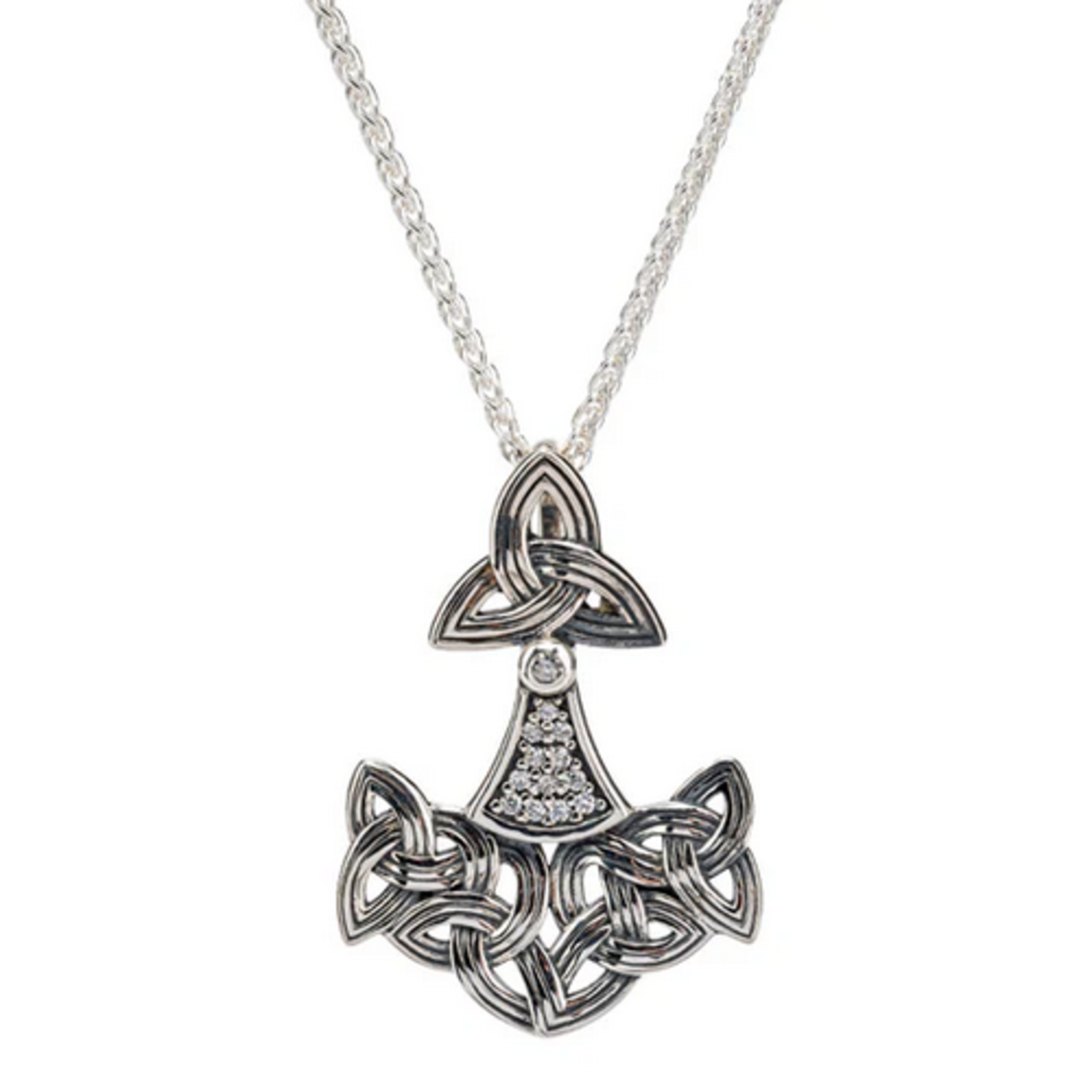 PENDANTS & NECKLACES KEITH JACK STERLING & CZ THOR'S HAMMER w  TRINITY KNOTS PENDANT