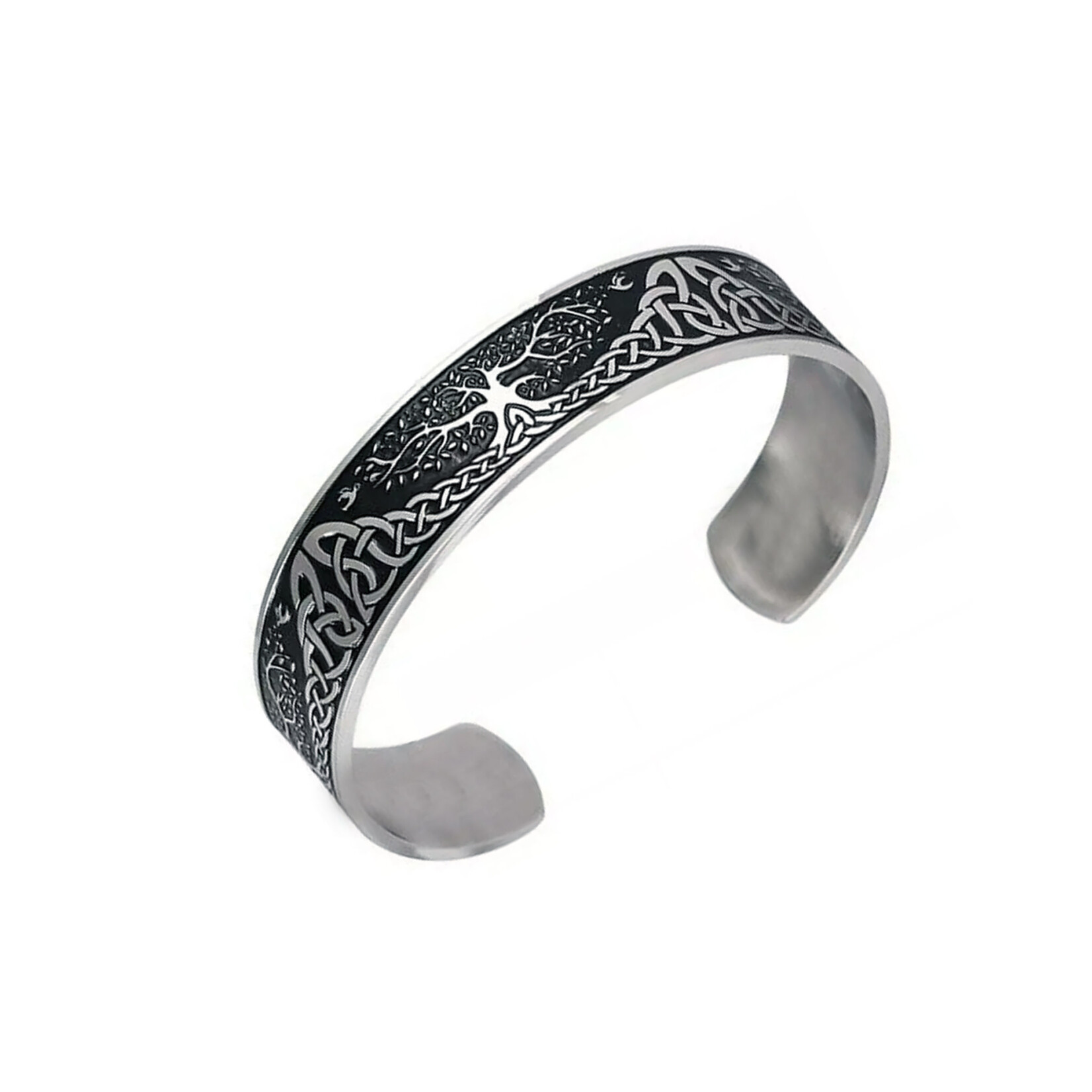 BRACELETS & BANGLES DRUID MOON - STAINLESS w CELTIC TREE of LIFE BANGLE