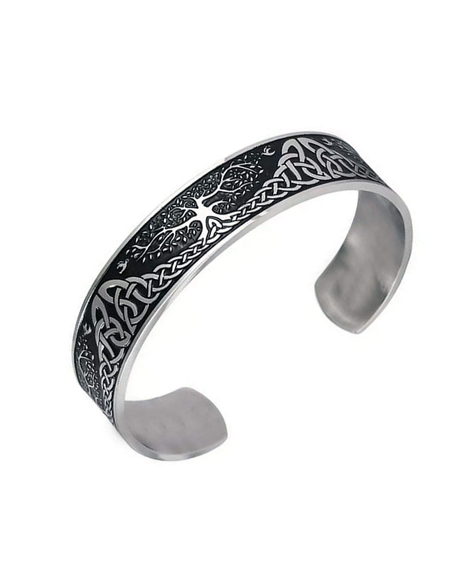 BRACELETS & BANGLES DRUID MOON - STAINLESS w CELTIC TREE of LIFE BANGLE