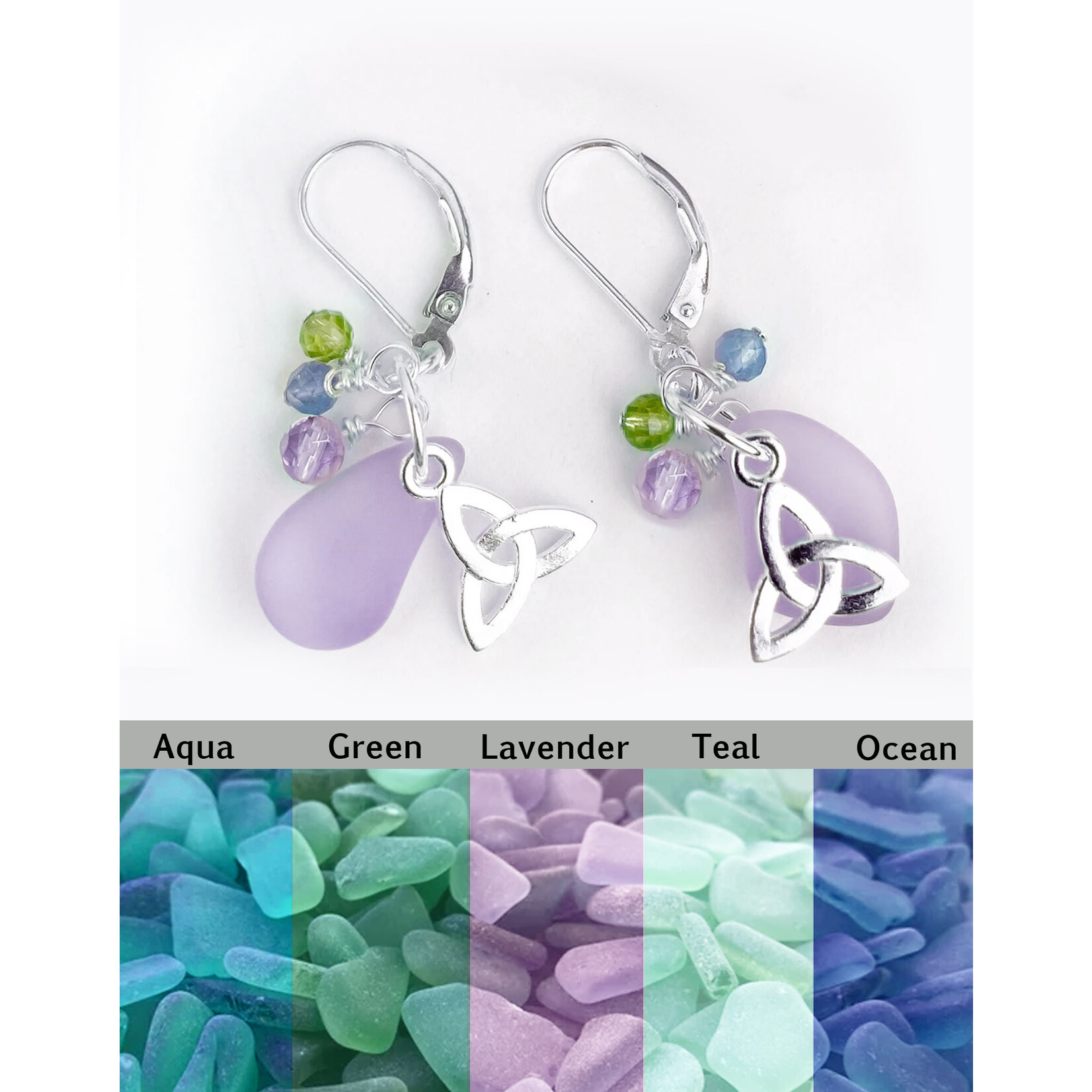 EARRINGS SELKIE DROP EARRINGS with SEA GLASS & TRINITY