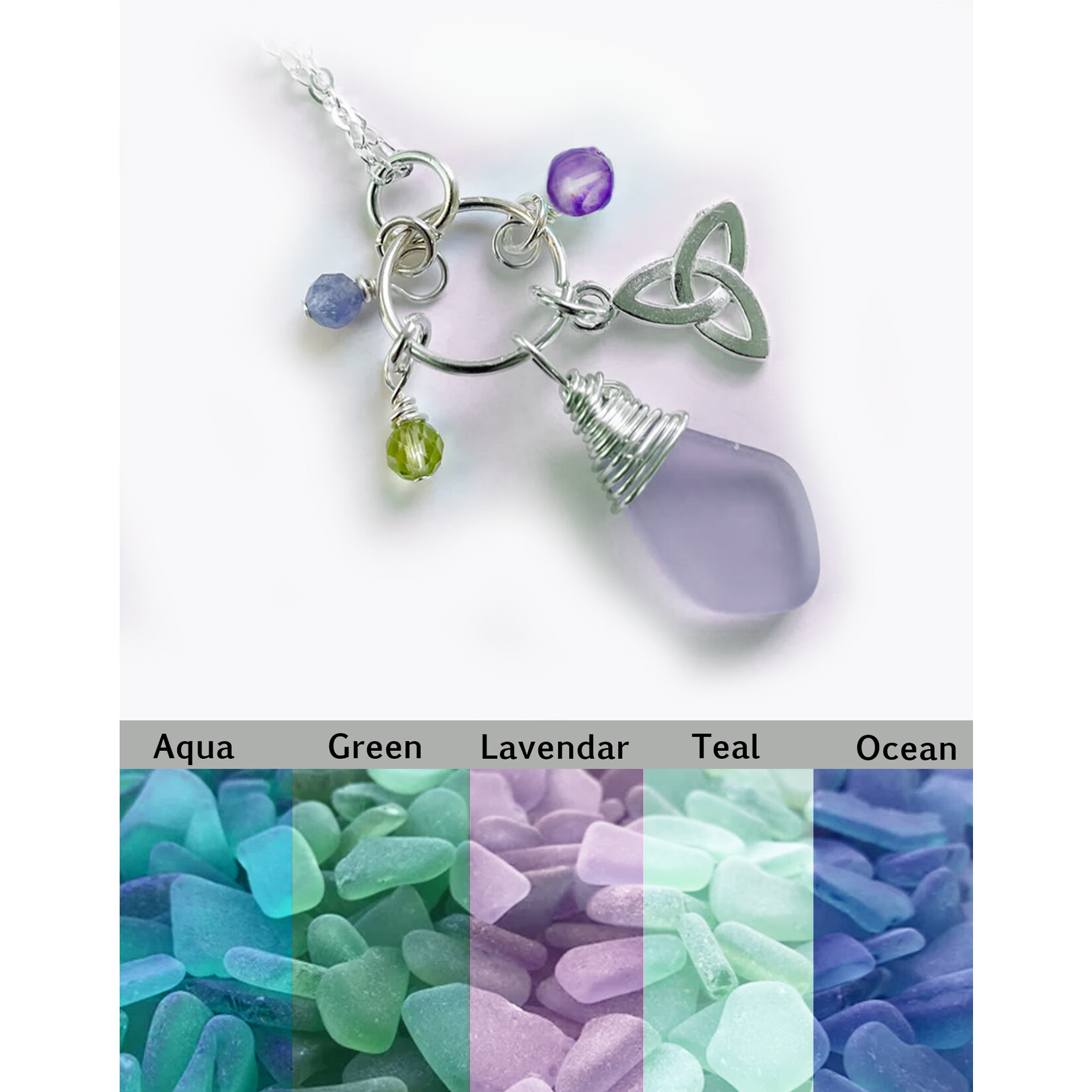 PENDANTS & NECKLACES SELKIE SML PENDANT with SEA GLASS & TRINITY