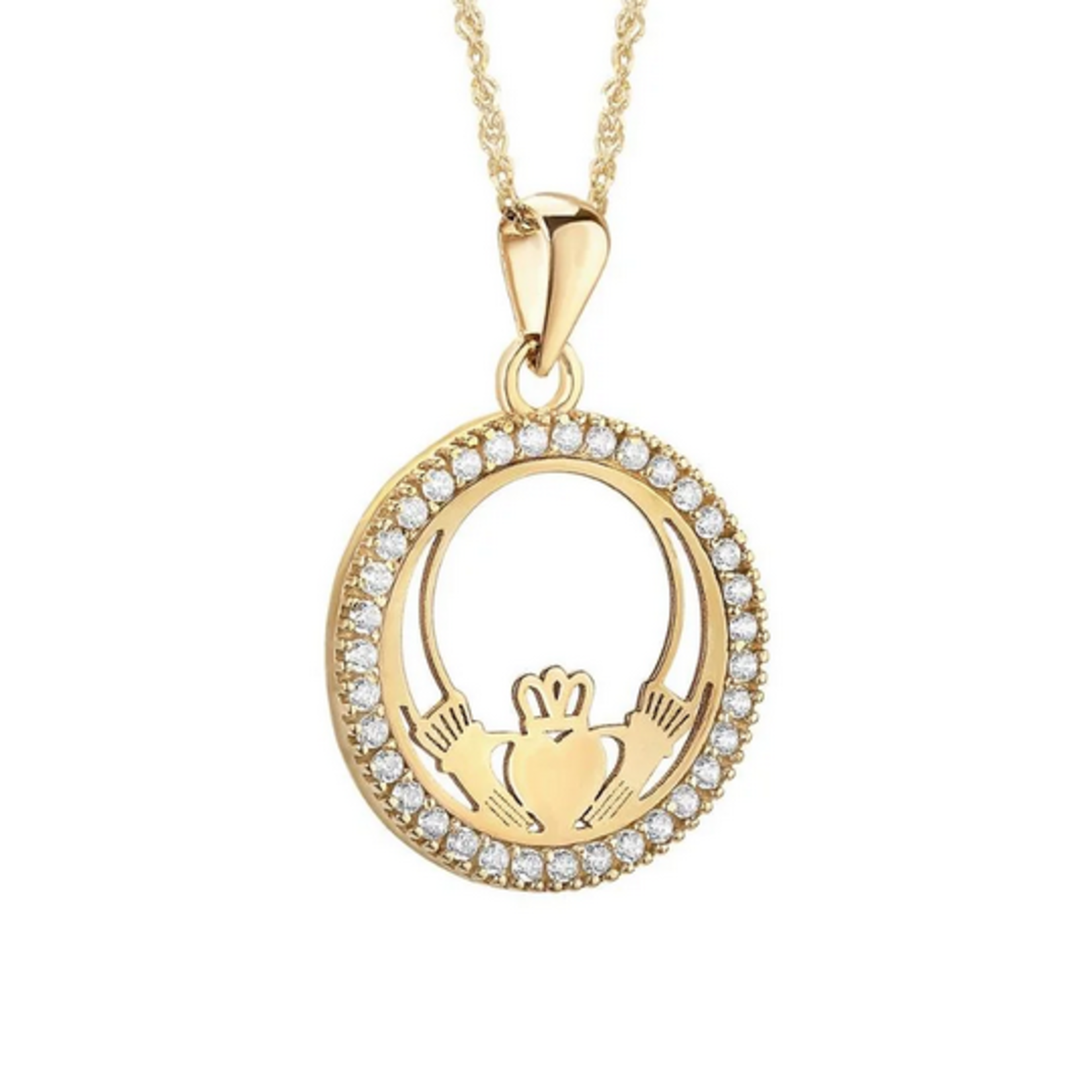 PENDANTS & NECKLACES SOLVAR 10K SML CLADDAGH PENDANT with CZS
