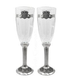 WEDDING FLUTES MULLINGAR PEWTER & CRYSTAL CLADDAGH FLUTES