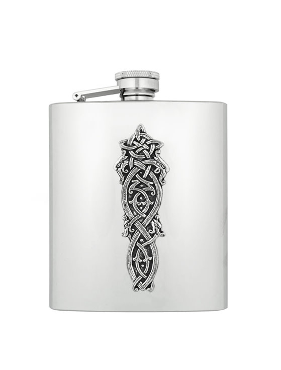 BARWARE MULLINGAR PEWTER CELTIC 8oz WHISKEY FLASK - Style 2