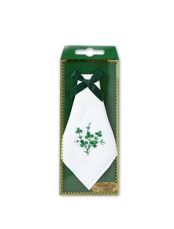 WEDDING ACCESSORIES IRISH LINEN SHAMROCK HANKY - Green