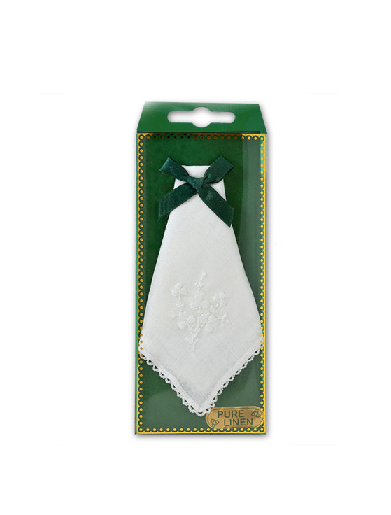 WEDDING ACCESSORIES IRISH LINEN SHAMROCK HANKY - White