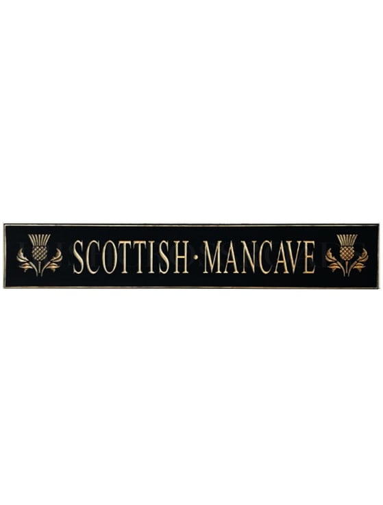 PLAQUES, SIGNS & POSTERS “SCOTTISH MANCAVE…” CARVED WOOD SIGN