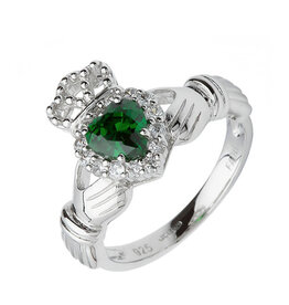 RINGS FADO STERLING CLADDAGH CLUSTER RING w CZ