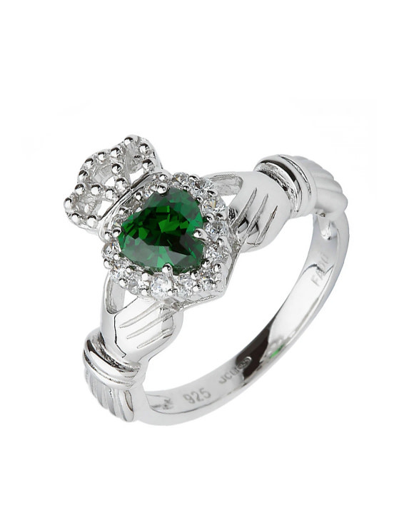 RINGS FADO STERLING CLADDAGH CLUSTER RING w CZ