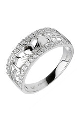 RINGS FADO STERLING STONE-SET CLADDAGH BAND with TRINITY