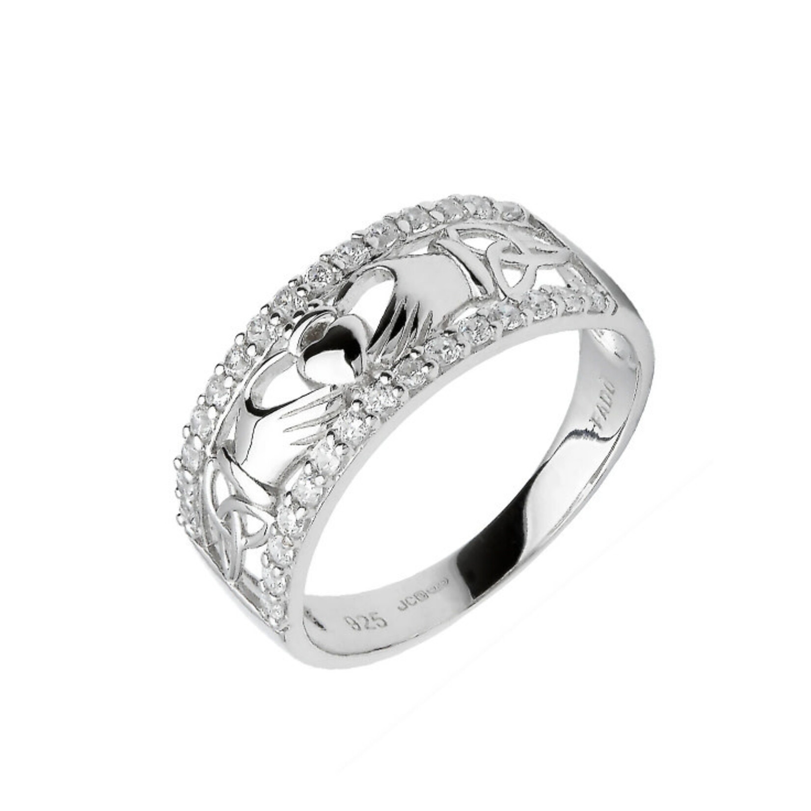 RINGS FADO STERLING STONE-SET CLADDAGH BAND with TRINITY