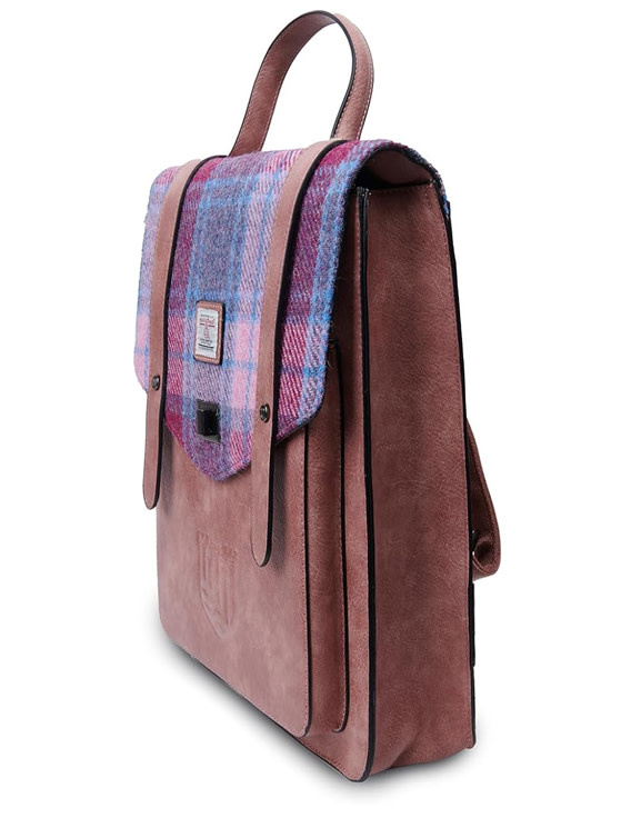 ACCESSORIES ISLANDER CARLOWAY LAPTOP BACKPACK w HARRIS TWEED Pink & Blue Tartan