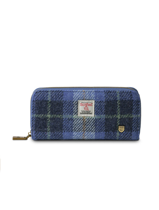 ACCESSORIES ISLANDER ZIP PURSE WALLET w HARRIS TWEED Blue Tartan