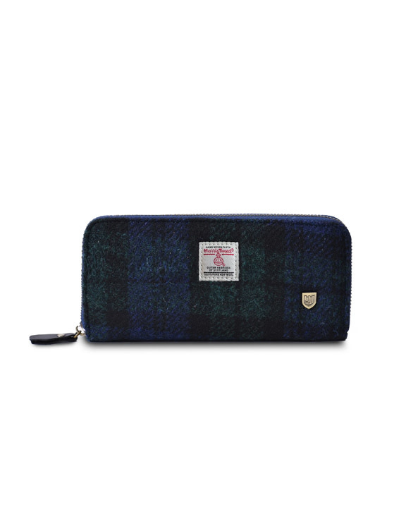 ACCESSORIES ISLANDER ZIP PURSE WALLET w HARRIS TWEED Black Watch