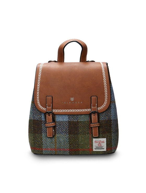 ACCESSORIES ISLANDER JURA MINI BACKPACK w HARRIS TWEED Chestnut and Blue Tartan
