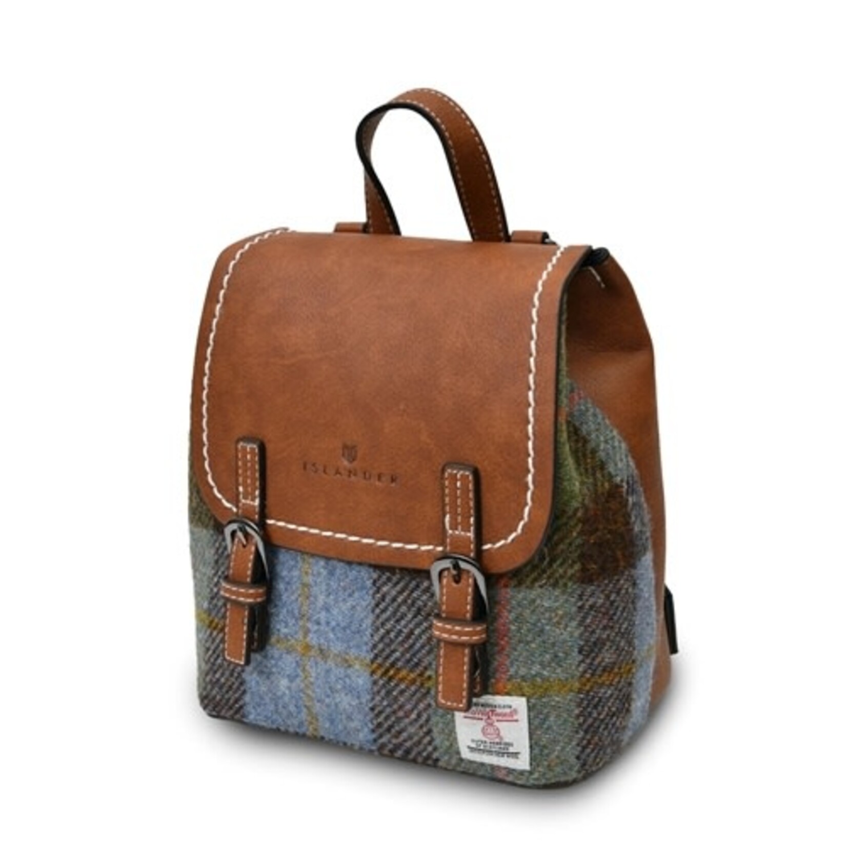 ACCESSORIES ISLANDER JURA MINI BACKPACK w HARRIS TWEED Chestnut and Blue Tartan