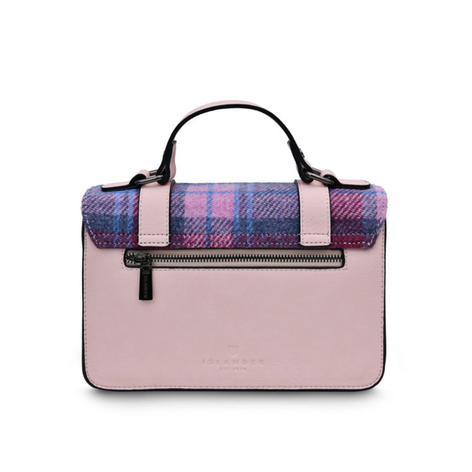 ACCESSORIES ISLANDER LARGE SATCHEL w HARRIS TWEED Pink & Blue Tartan