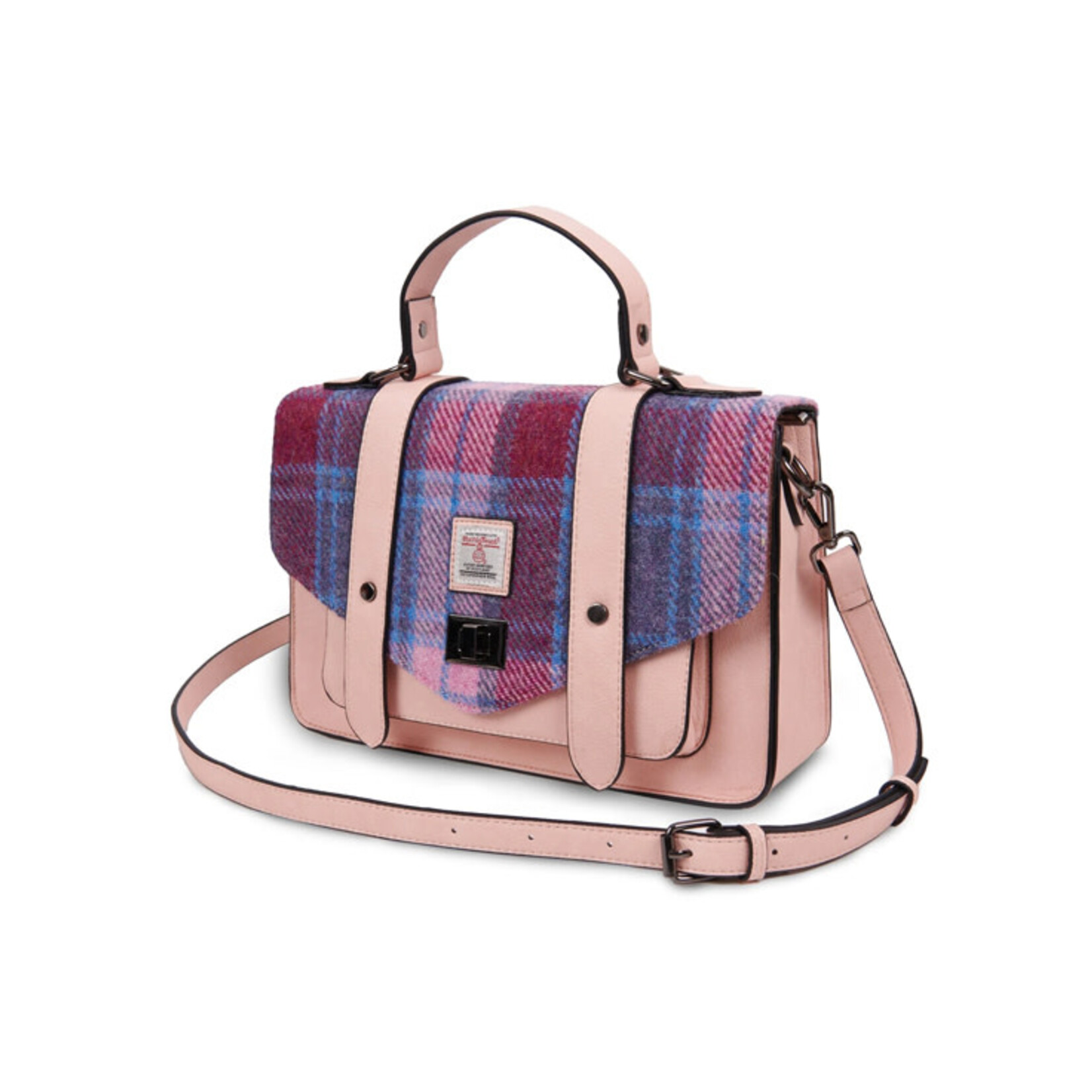 ACCESSORIES ISLANDER LARGE SATCHEL w HARRIS TWEED Pink & Blue Tartan