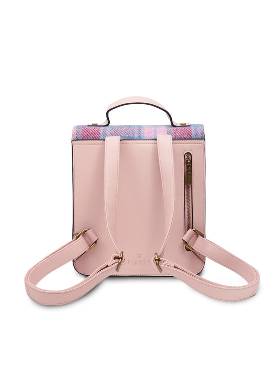 ACCESSORIES ISLANDER CALTON BACKPACK w HARRIS TWEED Pink & Blue Tartan