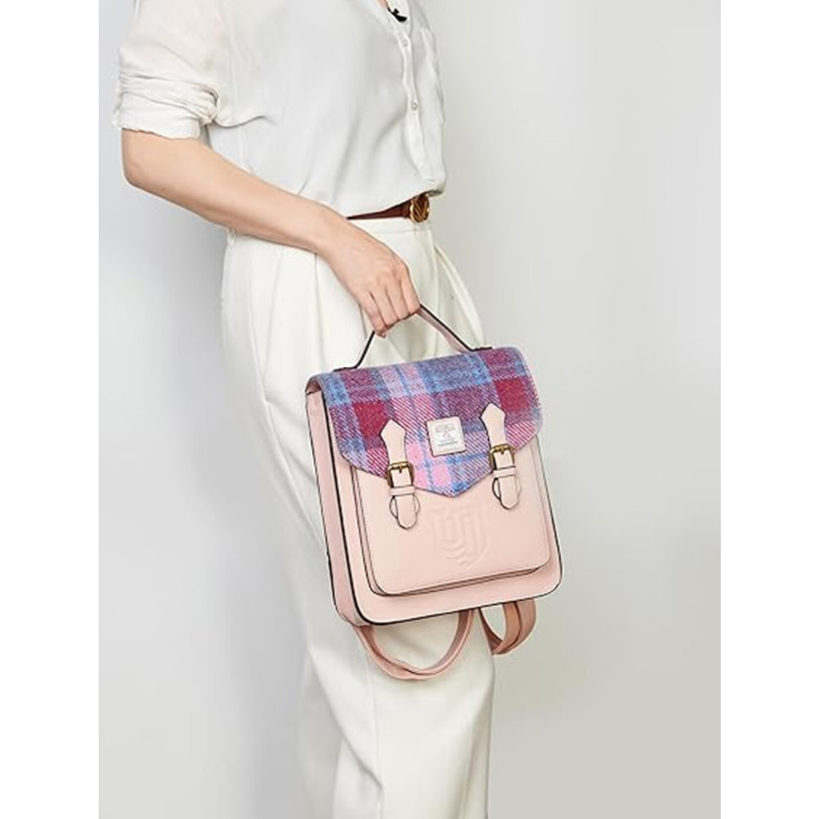 ACCESSORIES ISLANDER CALTON BACKPACK w HARRIS TWEED Pink & Blue Tartan