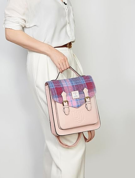ACCESSORIES ISLANDER CALTON BACKPACK w HARRIS TWEED Pink & Blue Tartan