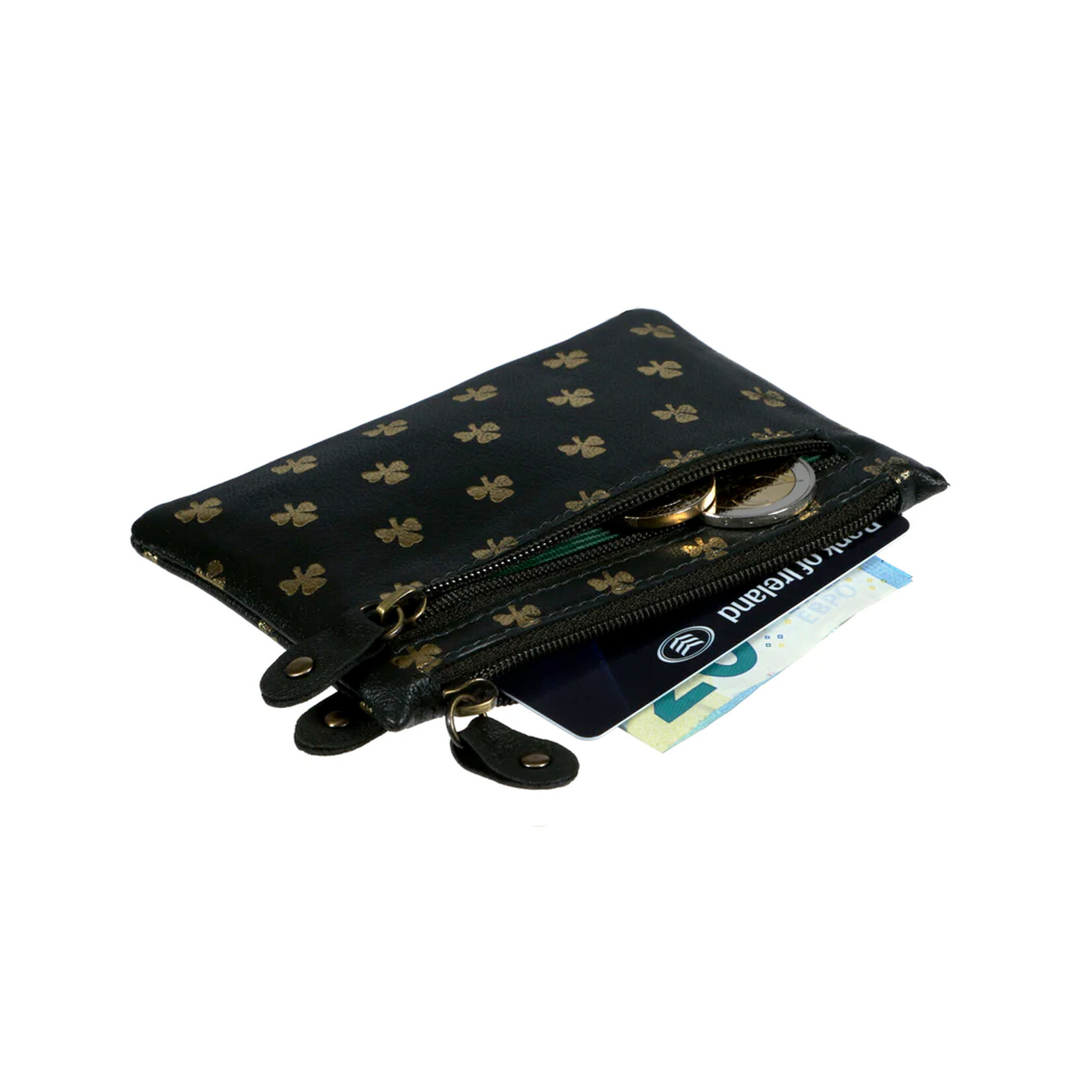 ACCESSORIES TINNAKEENLY THREE ZIP PURSE - Shamrock Grn/Gold Leather