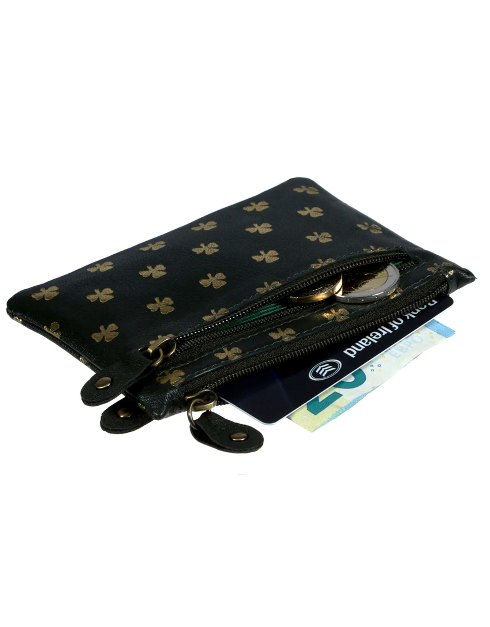 ACCESSORIES TINNAKEENLY THREE ZIP PURSE - Shamrock Grn/Gold Leather